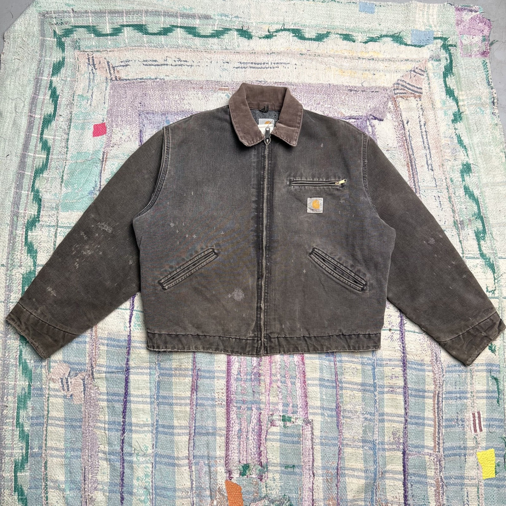 Vtg Carhartt J01 BLK Detroit Blanket Lined Jacket Distressed Thrashed USA Men XL